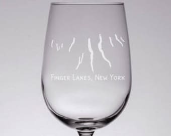 Finger Lakes Wine Glass, Etched Wine Glass, Customizable, Upstate NY Gift, Engraved Wine Glass, FLX Wine, New York Wine Glass, Sandcarved