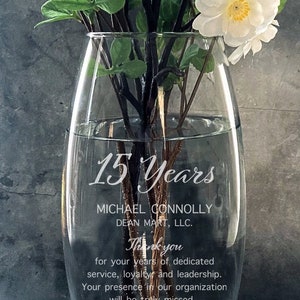 Retirement gift 10" Vase - Personalized Flower Vase - employee appreciation gift