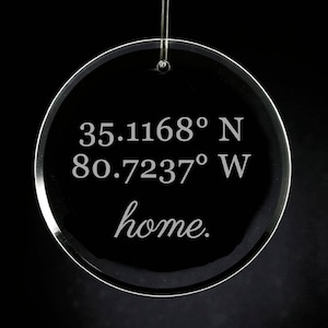 GPS Coordinates Ornament, Etched Glass Ornament, Personalized Gift, Christmas Ornament, Wedding, Housewarming, Custom Glass Ornament