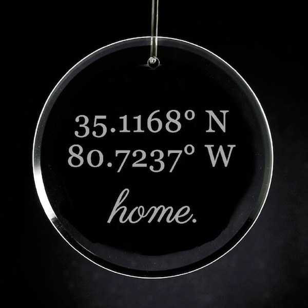 GPS Coordinates Ornament, Etched Glass Ornament, Personalized Gift, Christmas Ornament, Wedding, Housewarming, Custom Glass Ornament