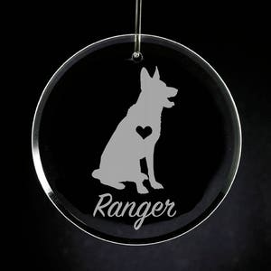 German Shepherd Ornament, Etched Glass Ornament, Personalized Pet Gift, Dog Christmas Ornament, Dog Gift, German Shepherd, Custom Ornament