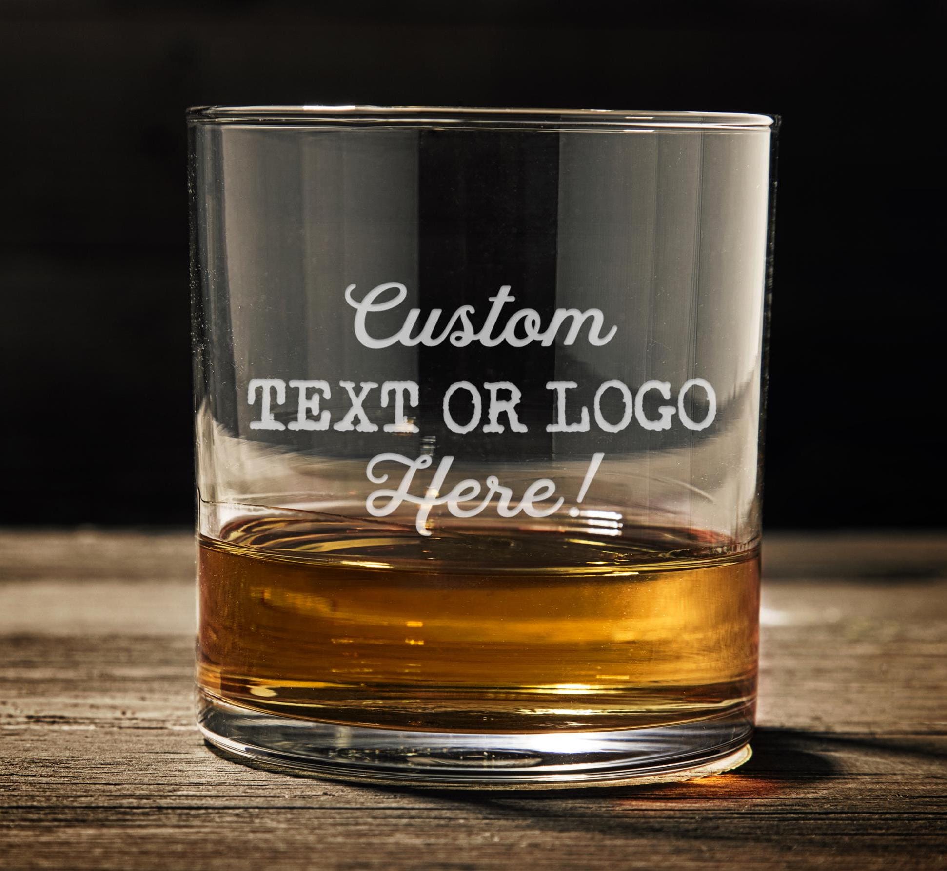 Custom Whiskey Rocks Glass - Your Own Logo or Design - Etched Bourbon Scotch Glass - Gifts for Him