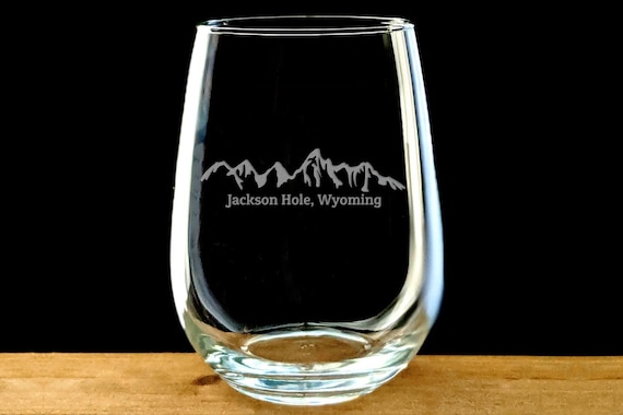 Jackson Hole Wine Glass / Engraved / Stemless / Wyoming Gift / Grand Tetons