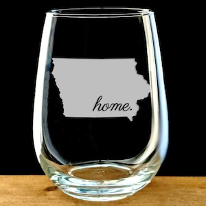 Iowa Engraved Stemless Wine Glass - Iowa Housewarming Gift