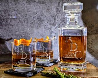 Monogram whiskey decanter set, groomsmen gift