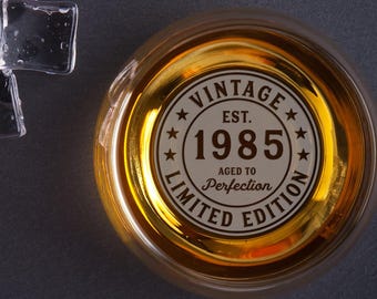 40th birthday whiskey glass - custom vintage 1985 personalized rocks glass