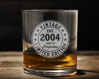 Custom 21st birthday whiskey glass - Vintage 2004 personalized rocks glass gift