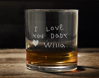 Gift for dad, grandpa, Handwritten message whiskey glass, * Engraved *