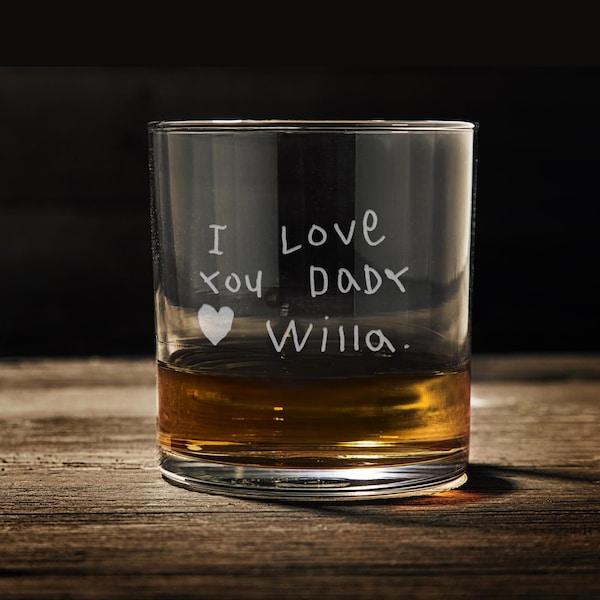 Gift for dad, grandpa, Handwritten message whiskey glass, * Engraved *