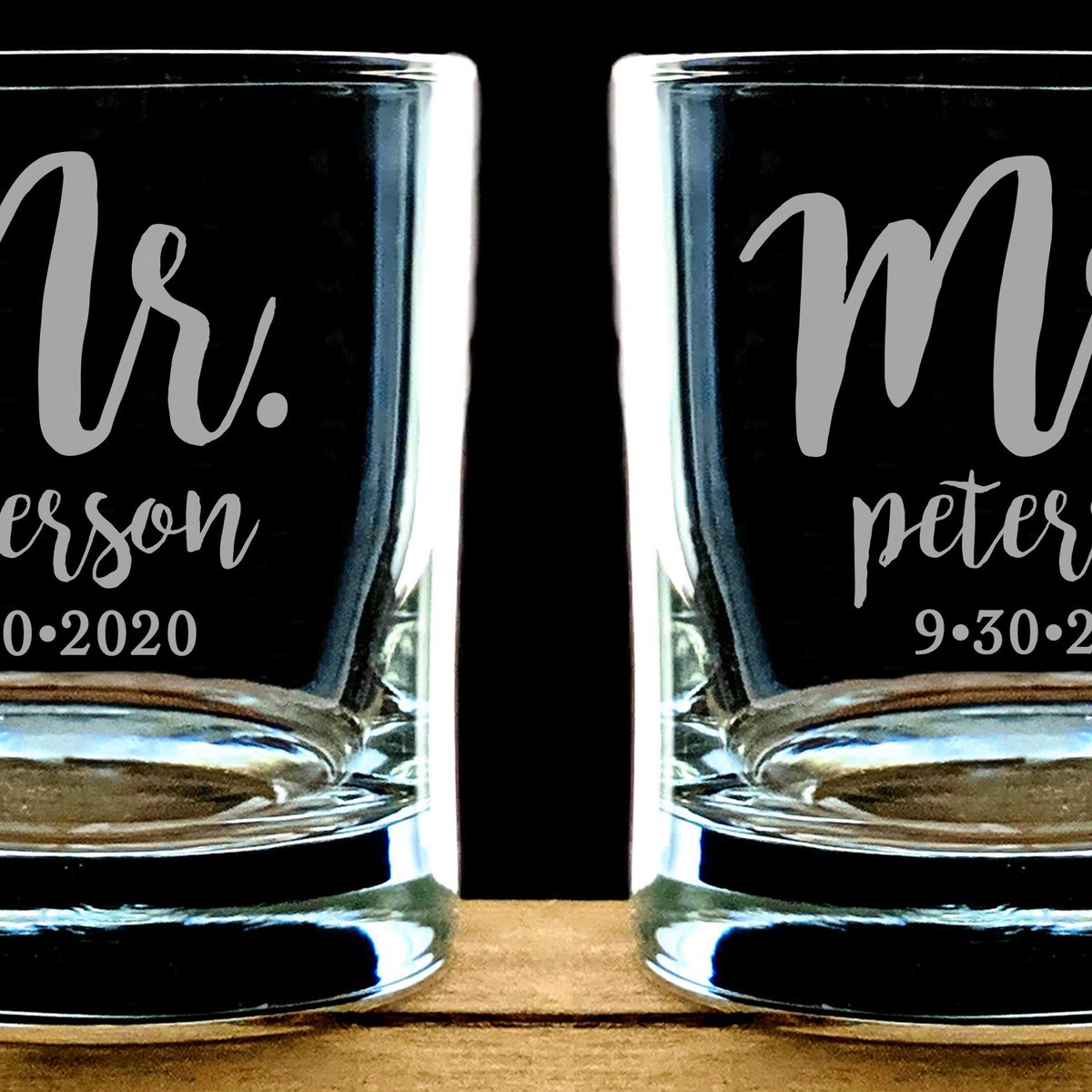 Mr. & Mrs. Whiskey Glasses, Wedding Gift, Bride Groom Rocks Glasses, Wedding Gift Ideas, Gifts for Bride and Groom, Engraved Glass