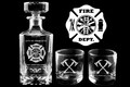 Engraved Firefighter Whiskey Decanter Set: Maltese Cross & Axe Glasses