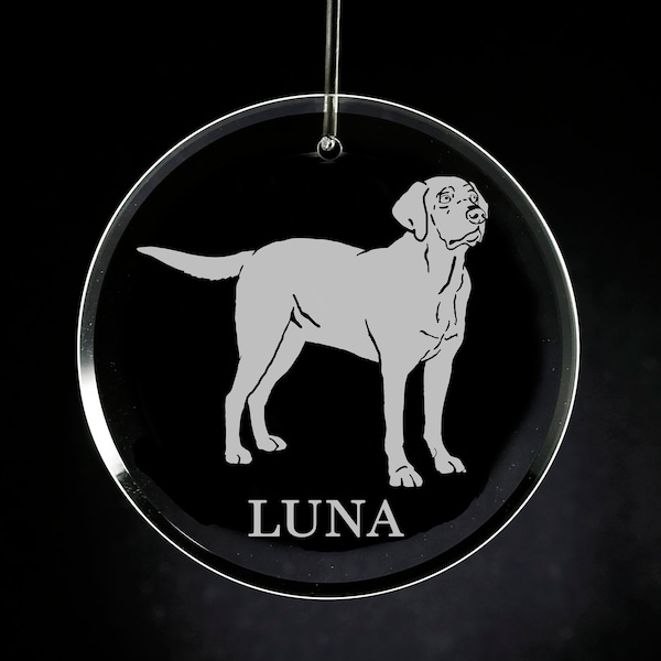 Labrador Christmas Ornament, engraved glass, Personalized Lab Gift