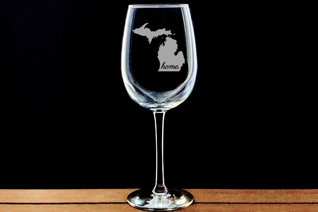 Michigan Wine Glass, Home State Etched Wine Glass, Sandblasted Glass