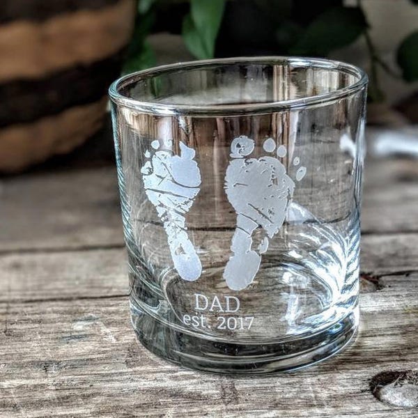 Engraved Baby Footprints Glass, Father's Day Gift, Handprint Whiskey Glass, Wine Glass, Pint Glass, Coffee Mug