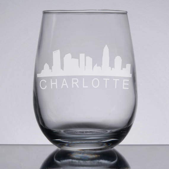 Charlotte Engraved Wine Glass City Wine Glass Stemless Wine Etsy