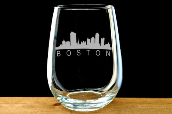 Boston Skyline Wine Glass - Boston Gift - Engraved Glassware
