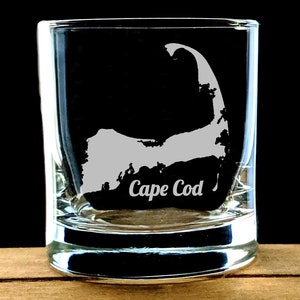 Cape Cod Whiskey Lowball Glass, Cape Cod Map Rocks Glass Gift