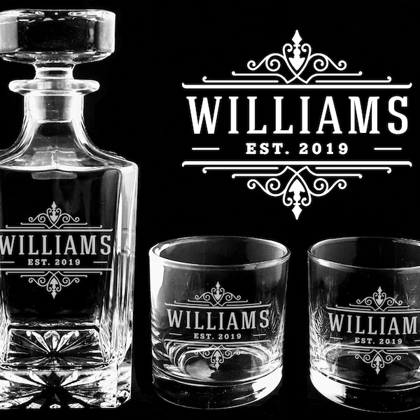 Personalized Whiskey Decanter Set: Hand-Engraved Scotch Decanter & Glasses