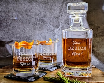 Hand Engraved Custom Whiskey Decanter Set: Personalized Corporate Gift