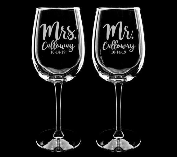 Wine Glasses - Stemless Wine Glasses Set of 2 Crystal Mr Mrs Wine