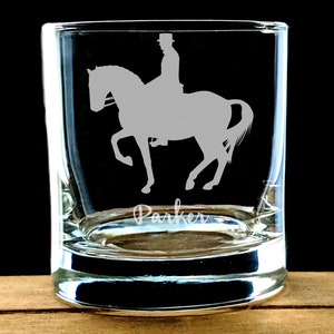 Horse whiskey glass, personalized dressage rocks glass, engraved dressage whiskey glass, custom equestrian gift