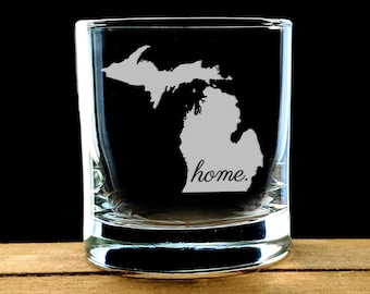 Michigan Gift - Engraved Whiskey Glass - Housewarming Gift