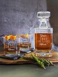 Custom Whiskey Decanter + Glasses Set - Your Own Design - Gift for Him - Hand Engraved - Corporate Logo Gift