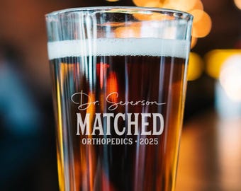 Match Day gift - residency pint glass - engraved & personalized
