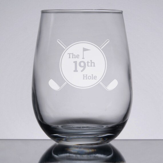 The 19th Hole / Golf Wine Glass / Etched Stemless Wine Glass / Etsy