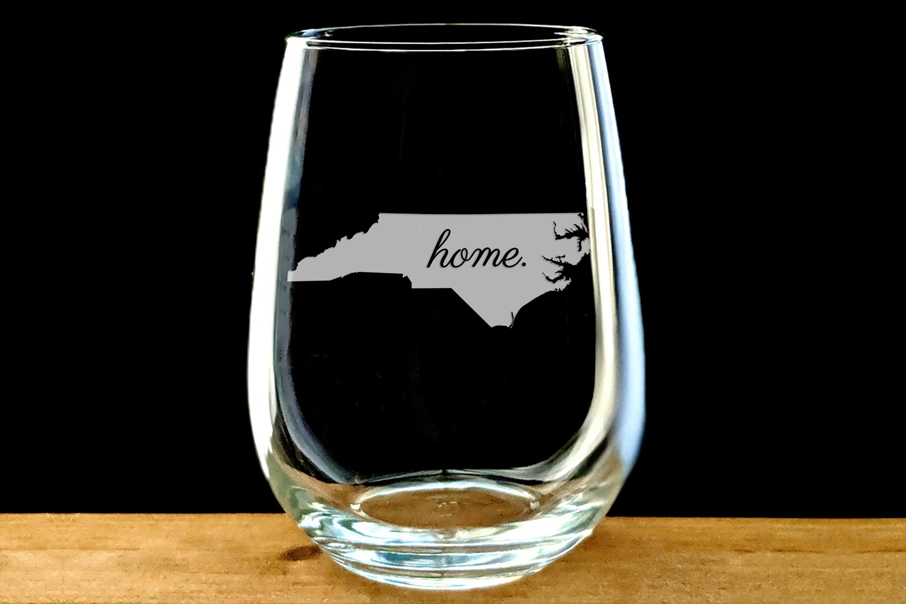 North Carolina Etched Wine Glass