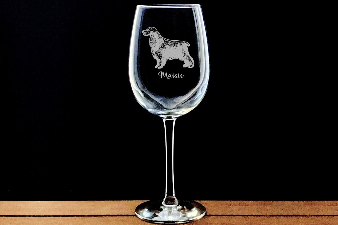 Cocker Spaniel Wine Glass Etched Dog Wine Glass Engraved Etsy