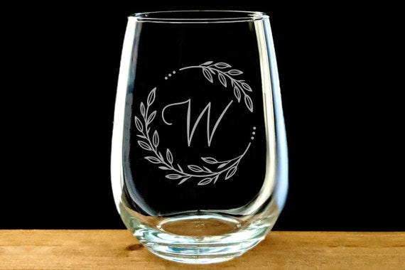 Monogram Engraved Wine Glass, Floral Letter, Stemless Initial, Personalized  Wine, Bridesmaid Gift, Bachelorette Favor, Mother's Day