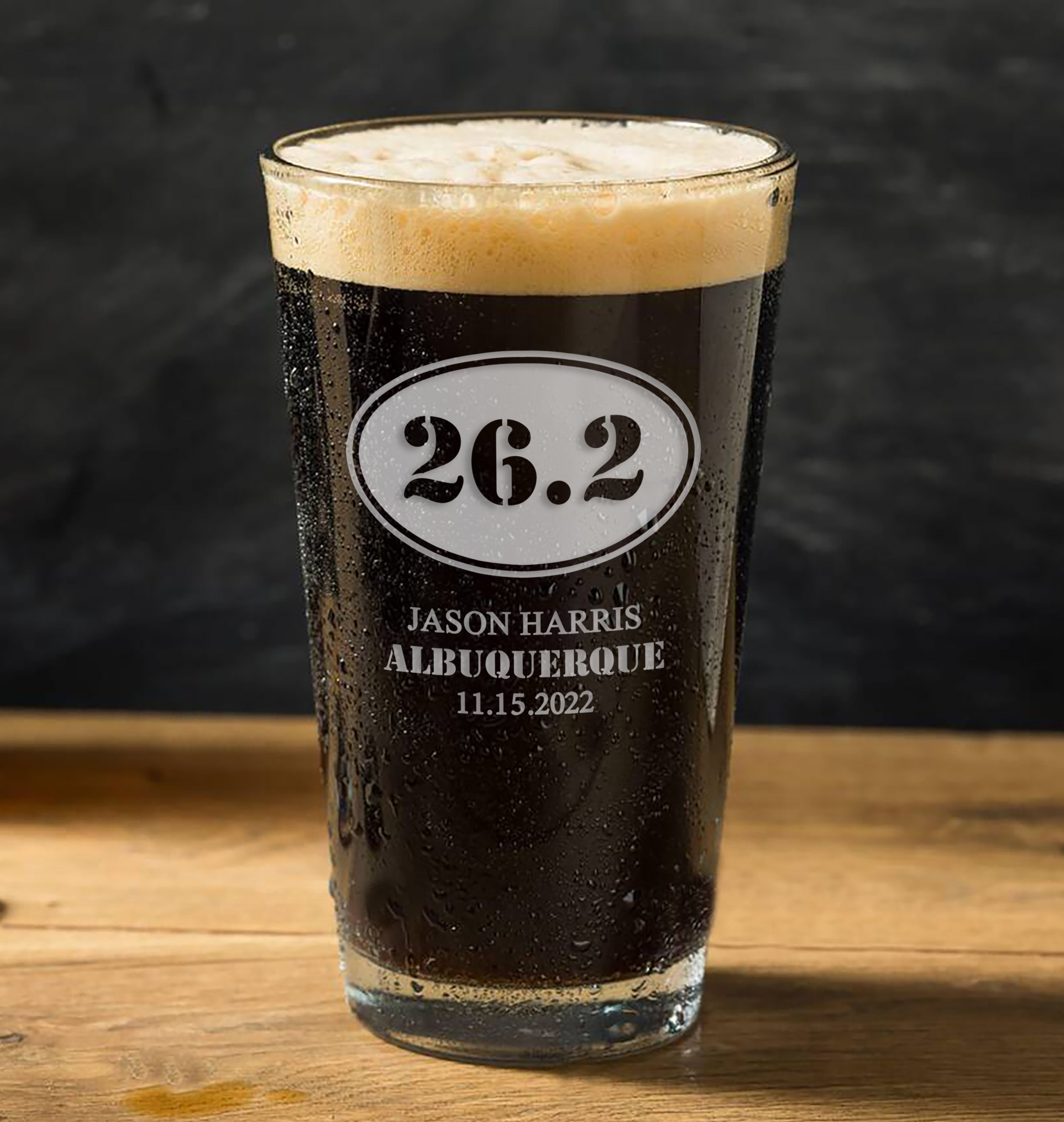 26.2 Math Miles 16 oz Beer Pint Glass, Engraved Beer Glass