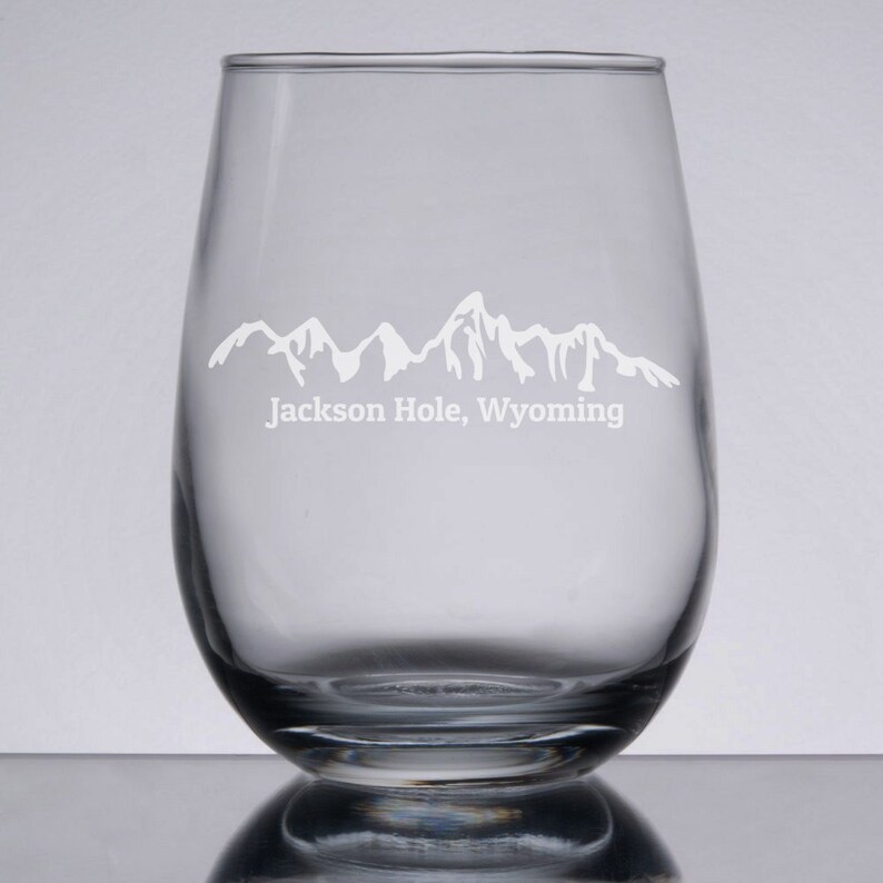 Jackson Hole Wine Glass / Engraved / Stemless / Wyoming Gift / Etsy