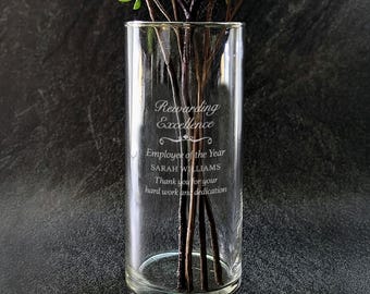 Employee Recognition Award Engraved Glass Cylinder Vase - Personalized Corporate Gift