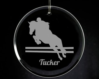 Personalized Horse Showjumping Ornament: Engraved Glass Equestrian Gift