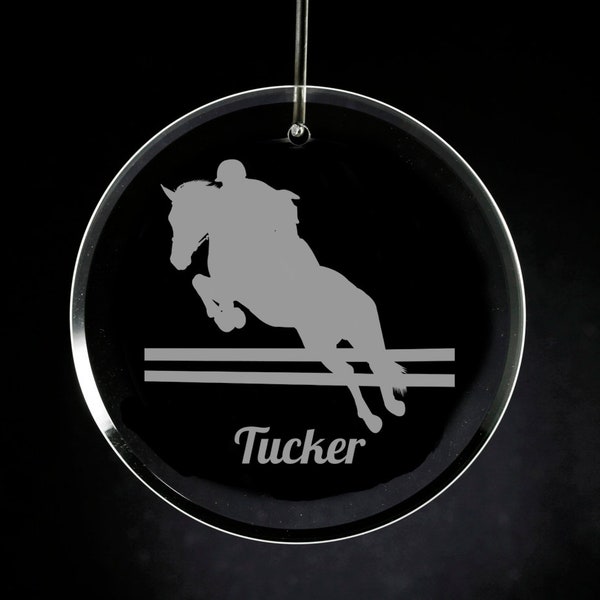 Personalized horse ornament, engraved glass showjumping Christmas ornament, Equestrian gift, horse memorial ornament, english riding custom