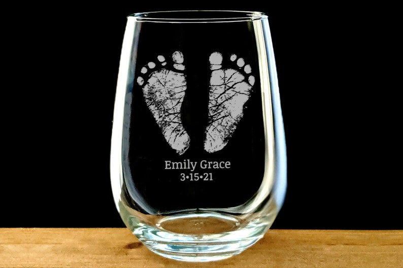 Engraved Baby Footprints Glass, Father's Day Gift, Handprint Whiskey Glass, Wine Glass, Pint Glass, Coffee Mug Stemless Wine Glass