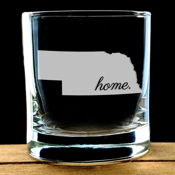 Nebraska Whiskey Glass / Engraved Rocks Glass / State Silhouette