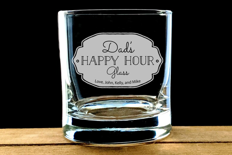 Dad's Happy Hour Glass, Personalized Dad Whiskey Glass image 1