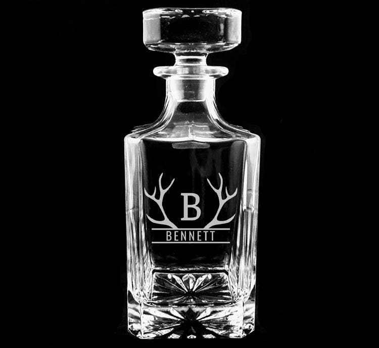 Engraved Antlers Whiskey Decanter Monogrammed Gift Etched Etsy
