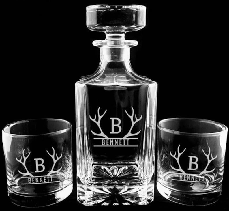 Engraved Antlers Whiskey Decanter Monogrammed Gift Etched Etsy