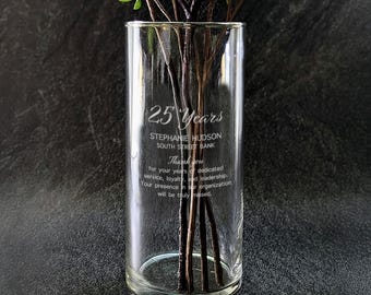 Personalized Retirement Gift Engraved Glass Cylinder Vase - Employee Appreciation Gift