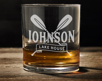 Lake House Rocks Glass - Personalized Lake House Gifts - Engraved Whiskey Housewarming Gift