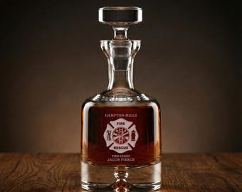 Firefighter Engraved Crystal Decanter Set - Captain, Chief, Lieutenant