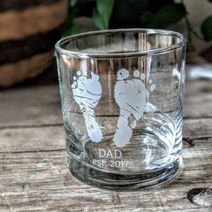 Engraved Baby Footprints Glass, Father's Day Gift, Handprint Whiskey Glass, Wine Glass, Pint Glass, Coffee Mug Rocks Glass