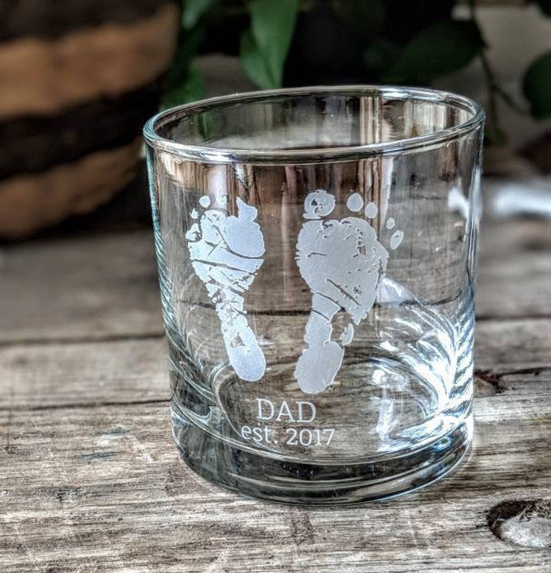 Engraved Baby Footprints Glass, Father's Day Gift, Handprint Whiskey Glass, Wine Glass, Pint Glass, Coffee Mug Rocks Glass