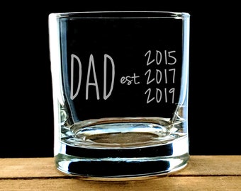 Dad Est. Rocks Glass, New Dad Gift, Etched Whiskey Glass, Sandblasted Glass, Gift for Dad, Etched Whiskey Lowball, Dad Bourbon, Father's Day