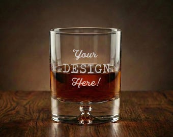Custom Etched Crystal Whiskey Glass 11.5 oz - Personalized Crystal Barware - Your Logo or Design - Deep Engraving