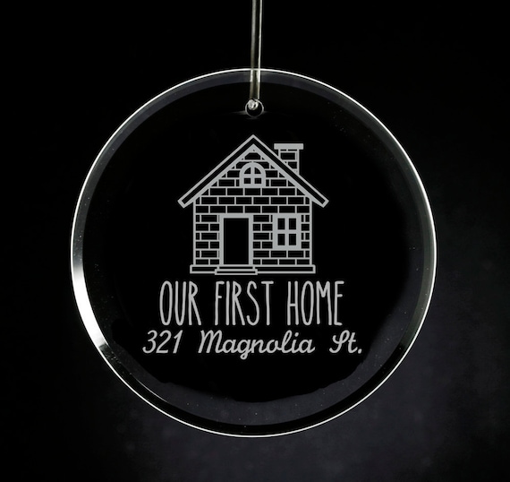 Engraved Glass First Home Ornament, Personalized Housewarming Gift
